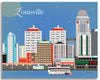 Louisville canvas print, Louisville canvas, large Louisville canvas artwork, Louisville wrapped canvas art print, Louisville skyline canvas, Loose Petals city art by artist Karen Young, size 8 x10, size 11 x 14, large size Louisville prints, corporate art, office art, living room art, nursery art