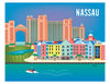 Nassau print, Nassau Bahama art, small Nassau prints, Loose Petals city art by artist, Karen Young, travel art, destination prints, handmade Bahamas gifts, handmade Nassau gift, 8 x 10, 11 x 14