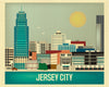 Jersey City skyline art poster, large Jersey posters, giclee New Jersey poster, Karen Young Loose Petals city art posters Jersey City