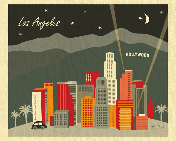 Loose Petals Los Angeles city art by Karen Young, Large giclee LA posters, city of the angles posters, Hollywood posters, bright LA posters, handmade LA gifts