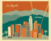 Los Angeles giclee art print, large Hollywood poster, LA wall art, Southern California artwork, Loose Petals city art by Karen Young, LA Sunset, terracotta and teal green colors