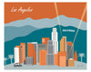Los Angeles art print, Hollywood Hills California poster, Loose Petals city art by Karen Young, LA Sunset, terracotta and teal green colors