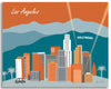 Los Angeles wrapped canvas, Hollywood canvas art print, Hollywood Hills California canvas, LA office art, LA Corporate art, LA art gift, LA souvenir, Hollywood souvenir, handmade city prints, Loose Petals city art by Karen Young, LA Sunset, terracotta and teal green colors