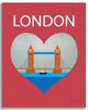 London Tower Bridge canvas print, London Nursery canvas prints, London Heart canvas print, UK Heart, Loose Petals city canvas art print, London, UK wrapped canvas print
