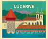 Lucrene skyline poster, Lucrene handmade gifts, Swiss poster, Swiss retro travel poster, Loose Petals by artist Karen Young, city art posters, large European posters, European giclee posters