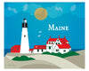 Portland Head Lighthouse print, Maine skyline print, small Maine print, 8x10, 11x14 art size, Loose Petals city art by Karen Young, Maine scenery prints, Maine Gifts, Handmade Maine Gifts