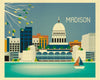 Madison skyline poster, giclee poster, Madison Wisconsin poster, Madison Gift, Madison WI city wall art by Loose Petals, Karen Young, small madison wi posters, Midwest city art prints