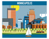 Minneapolis skyline art print, Minnesota print, Loose Petals Midwest City art, artist Karen Young, handmade Minneapolis gift, high quality Minneapolis souvenirs, Minneapolis note cards, 8 x 10 print, 11 x 14 prints