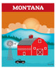 Montana print, red Montana print, barn print, MT print, Loose Petals wall art by Karen Young, handmade Montana gift, handmade Montana souvenirs, small Montana prints