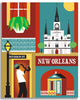 New Orleans canvas art print, New Orleans Louisiana canvas, NOLA art collage illustration, Big Easy Canvas Print, NOLA canvas print, Loose Petals city art by artist Karen Young, large New Orleans artwork, handmade New Orleans wedding gift, handmade New Orleans baby gift, New Orleans wrapped canvas print