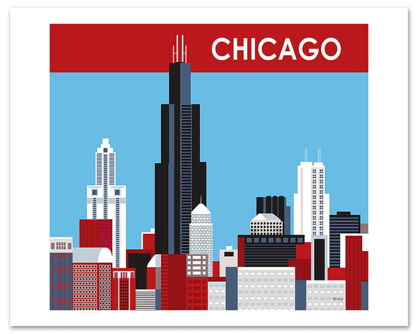 Chicago, Illinois - Red Stripe Skyline