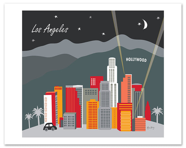 Loose Petals Los Angeles city art by Karen Young, Large giclee LA posters, city of the angles posters, Hollywood posters, bright LA posters, handmade LA gifts