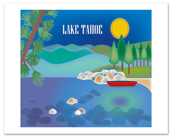 Lake tahoe skyline art posters, Loose Petals city art posters by Karen Young