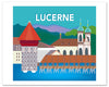 Lucrene skyline poster, Lucrene handmade gifts, Swiss poster, Swiss retro travel poster, Loose Petals by artist Karen Young, city art posters, large European posters, European giclee posters