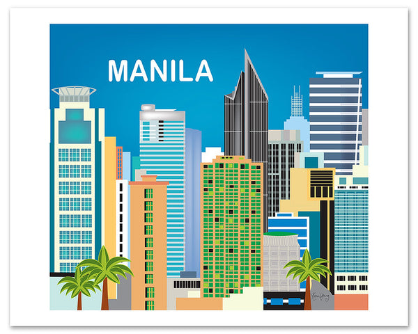Manila posters, Manila skyline poster, Philippino artwork, Karen Young Loose Petals City art print, giclee posters Manila, Asia, Phillipines