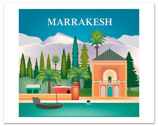 Marrakesh skyline poster, Morocco poster, Marrakesh garden poster, Loose Petals city art Karen Young, Moroccan poster gift