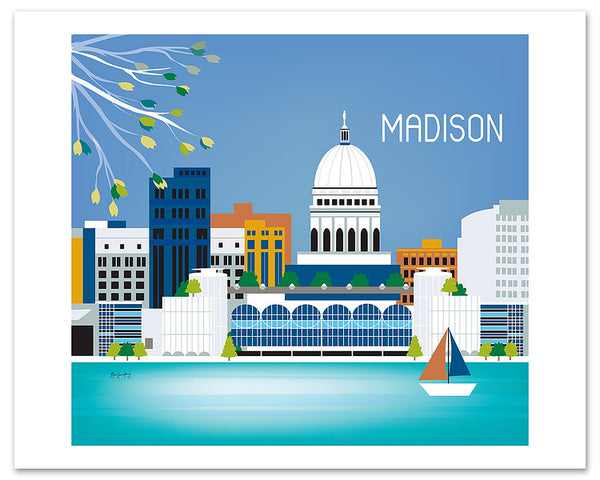 Madison skyline poster, giclee poster, Madison Wisconsin poster, Madison Gift, Madison WI city wall art by Loose Petals, Karen Young, small madison wi posters, Midwest city art prints