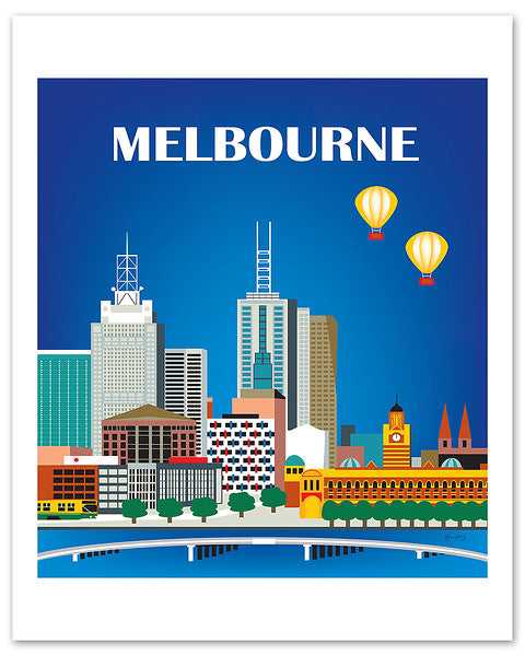 Melbourne poster, Australia retro travel poster, blue Melbourne wall art, Loose Petals city art print, large Melbourne poster, Melbourne handmade gift, Melbourne souvenir