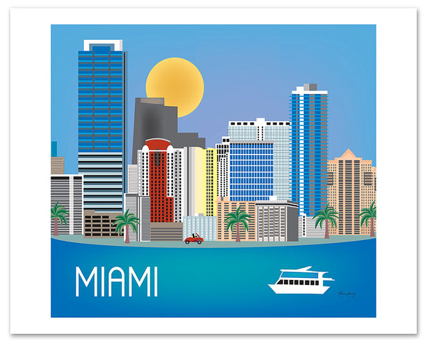 Miami skyline poster, Florida poster, Loose Petals city art by Karen Young, Miami gift, Miami Souvenir, Handmade Miami gift, Miami retro poster, large Miami poster,