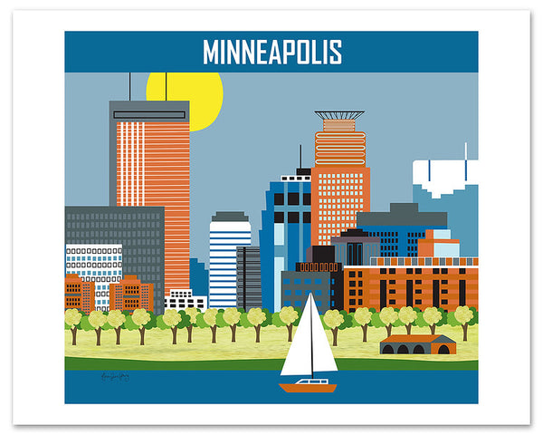 Minneapolis skyline poster, large Minnesota poster, Loose Petals City art, artist Karen Young, Minneapolis skyline art print, Minnesota print, Loose Petals Midwest City art, artist Karen Young, handmade Minneapolis gift, high quality Minneapolis souvenirs, Minneapolis note cards, Minneapolis wedding gift, Minneapolis baby gift, 11 x 14 prints handmade Minneapolis gift, high quality Minneapolis souvenirs, Minneapolis giclee posters