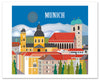 Munich skyline poster, Munich retro travel poster, large Munich posters for office, Loose Petals city art by artist Karen Young, Munich housewarming gift, handmade Munich gift, handmade Munich Baby gift, print on demand