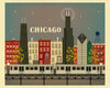 Chicago skyline poster, large Chicago poster, Chicago night print