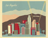 Los Angeles art poster, Pastel LA poster, Hollywood poster, LA California skyline poster, Retro LA poster, Karen Young Loose Petals city poster,  large Los Angeles posters