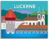Lucerne skyline canvas, Lucerene handmade gifts, Swiss canvas, Swiss retro travel canvas, Loose Petals by artist Karen Young, city canvas art, large European posters, European giclee canvas, Swiss wrapped canvas art