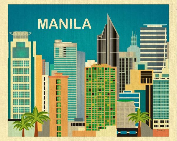 Manila art prints, Manila skyline wall art,  Philippino wall decor, Karen Young Loose Petals City art print, small city prints Manila, Asia, Phillipines