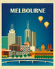 Melbourne poster, Australia retro travel poster, blue Melbourne wall art, Loose Petals city art print, large Melbourne poster, Melbourne handmade gift, Melbourne souvenir