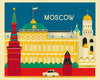 Moscow poster artwork, Russia travel poster, giclee Moscow poster, Loose Petals city prints by artist, Karen Young, handmade moscow gift, handcrafted moscow souvenirs, russian baby art, russian nursery prints, large moscow posters, retro russia travel poster