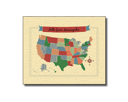 SALE of Hello From Minneapolis MN USA Map Card