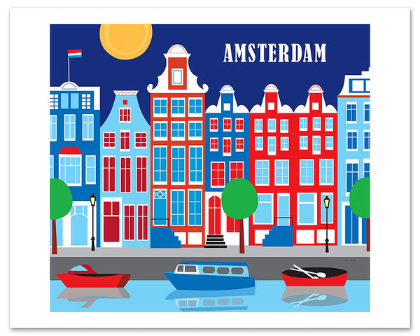 amsterdam skyline art print, amsterdam giclee poster
