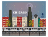 Chicago skyline art prints, Chicago brown line, "L" line print