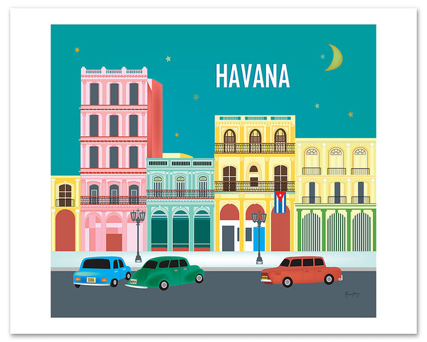 Havana retro travel poster, Loose Petals posters by Karen Young