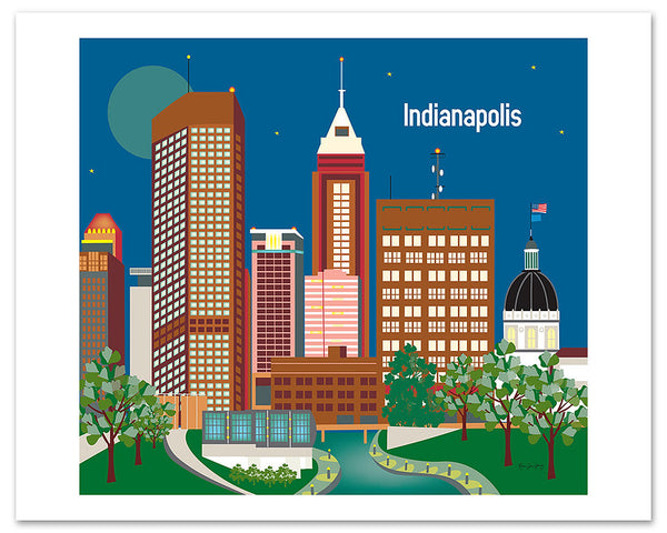 Indianapolis skyline poster, Indianpolis large poster, Indiana giclee poster, Karen Young Loose Petals city art poster
