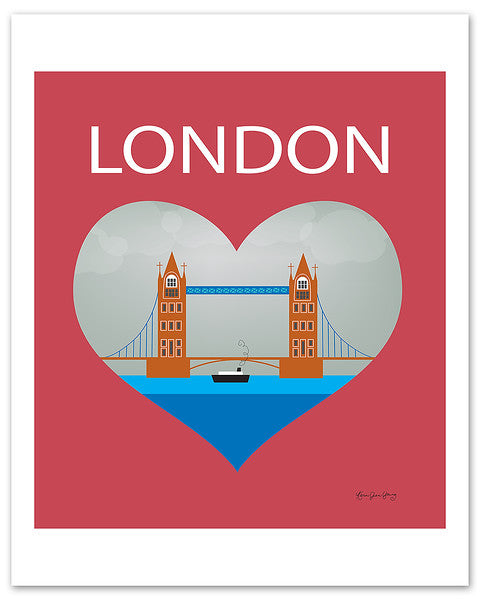 London Tower Bridge poster, large London Nursery posters, London Heart Poster,  Large UK Heart, Loose Petals city art poster, Giclee poster London, UK print