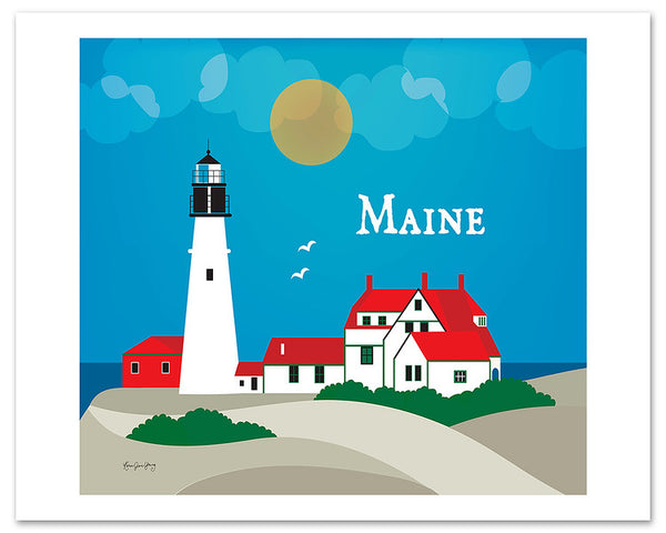 Portland Head Lighthouse poster, Maine skyline poster, large Maine poster, large art size, Loose Petals city art by Karen Young, Maine scenery posters, Maine Gifts, Handmade Maine Gifts