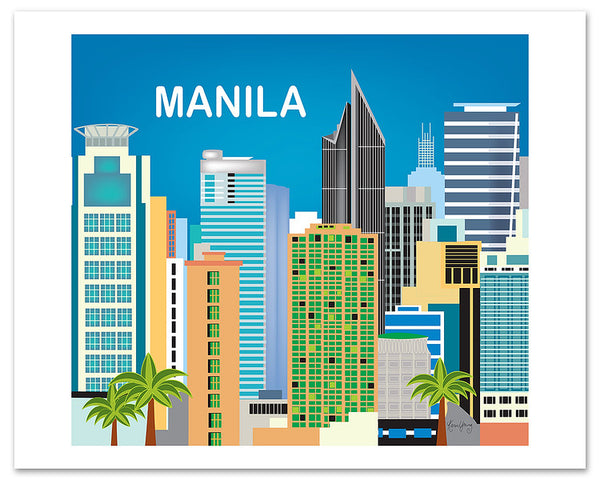 Manila posters, Manila skyline poster,  Philippino artwork, Karen Young Loose Petals City art print, giclee posters Manila, Asia, Phillipines