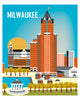 Milwaukee skyline art print, wall art, wall decor, Wisconsin print, Milwaukee vertical art, Karen Young Loose Petals city art gift, handmade Milwaukee gifts, quality Milwaukee souvenirs